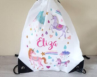 Unicorn bag drawstring backpack drawstring bag PE bag drawstring gym bag girls sports bag personalised bag school bag swim bag glitter tote