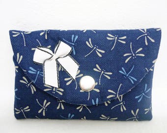 Case cards, or blue dragonflies, Japanese fabric wallet beige