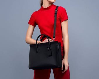 Black Leather tote, Black leather shoulder, crossbody bag, Leather handbag, leather tote, Large leather handbag, Large leather shoulder bag