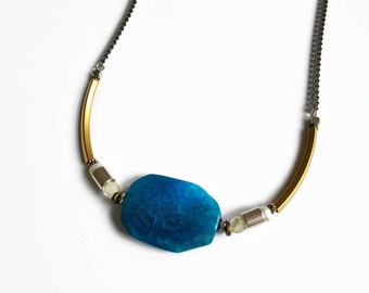 Blue choker necklace Stone choker necklace Blue stone necklace agate Blue jewelry Statement stone Royal blue jewelry Unique necklaces