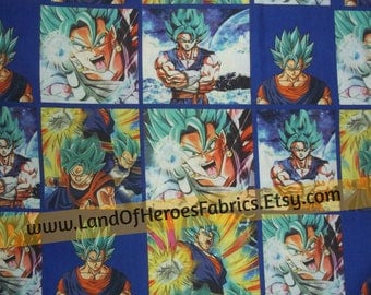 Two Remnants Left!! Dragon Ball Z on a Fun, 56 Inch Wide Cotton-Poly Fabric - by the Half-Yard or Yard