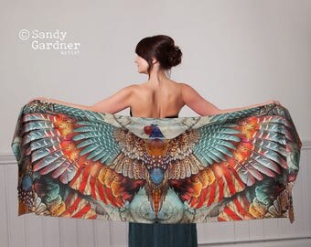 Pheasant Phoenix,Phoenix Scarf, prom shawl, sarong, Pheasant Scarf, Winged scarf, winged shawl, Pheasant shawl, Phoenix, prom scarf