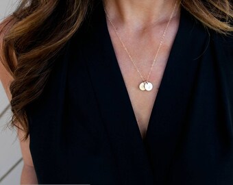 Gold Initial Necklace, Dainty Disc Necklace, Small Letter Necklace, 14k Gold Fill or Sterling Silver, Bridesmaid Gift, Birthday Gift, N234
