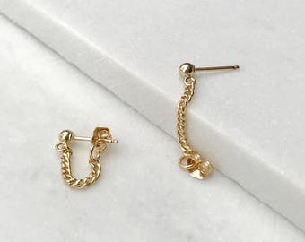 Gold Chain Stud Earrings Chain Studs Hanging Chain Earrings