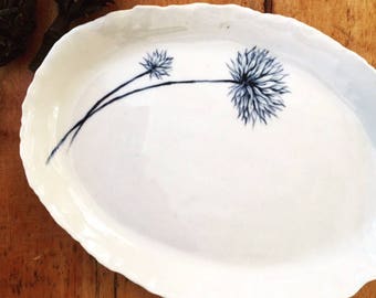 Small Stoneware platter - Hand painted platter - Serving plate - Stoneware plate - Side dish - Serving dish