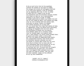 William Shakespeare Instant Download Printable Quote 'Hamlet' Digital Poster Literature Gift 'To Be Or Not To Be' Print Minimalist Poster