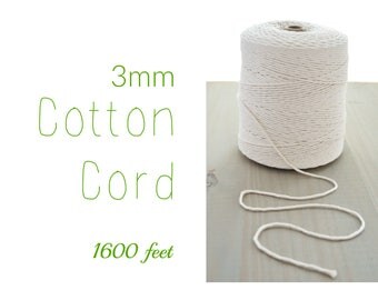 Macrame Cord // Cotton Twine // 3mm Natural Cotton Rope // Cotton String // Undyed Cotton Cord // 1600 ft