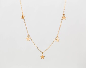 Dainty Star Choker Necklace / Five Gold Star Choker / Gold Star Necklace / Star Boho Layering Necklace / Bohemian Necklace