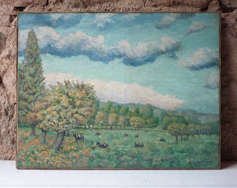French Vintage Oil Painting, Autumn, by Octave Volant 1926