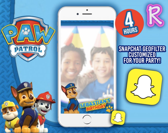 SNAPCHAT Geofilter Customized for partys Paw Patrol - Chase- We deliver your order in record time! Less than 4 hours! Nick Party.