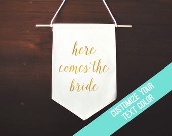 Here Comes The Bride Sign, Flower Girl Sign, Ring Bearer Sign, Wedding Banner Flag Sign, Canvas Banner Wedding Sign, Fabric Wedding Banner