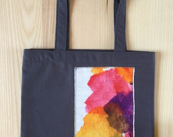 Cotton shopping bag. Linen applique. Digital watercolor