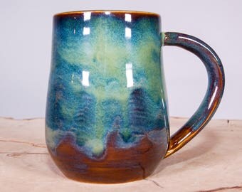 Forest Green Handmade Coffee Pottery Mug, Large Handmade mug