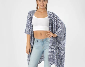 Boho Clothing, Boho Kimono, Coverup, Blue White Kimono, Swimsuit Cover up, Kimono Coverup, Oversized Cover up, Tribal, Beach Cover up