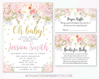 Printable Girl Elephant Floral Baby Shower Invitation Girl