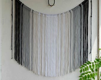 Large Macrame wall hanging Ombre Macrame curtain Bohemian Fiber wall art Banner Boho decor Backdrop Macrame garland Cotton cord Gray