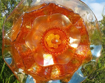 Orange Glass Flower Outdoor Decor, Garden Art, Glass Flower, Yard Art Decoration, Unique, Garden Gift, Patio Party, Lin Moon Designs
