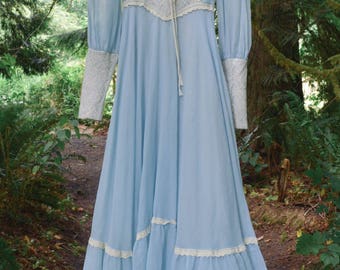 Gunne Sax Dress, Black Label by Jessica McClintock Dress, 1960s Dress, Prairie Dress, Hippie Dress, Boho Dress, Cinderella Blue Dress