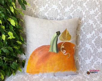 Fall Pumpkin Pillow/Linen-like Fabric/Indoor/Outdoor/Fall/Halloween/Holidays/Hand-painted/Pillow Cover/ Fall Pillows/Thanksgiving/Holidays