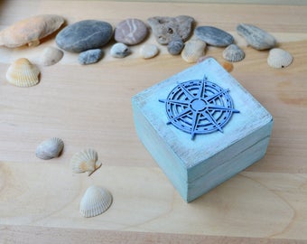Wood wedding ring box, proposal engagement ring box, personalized box, ring bearer holder box, beach rustic wedding, jewelry box, wind rose