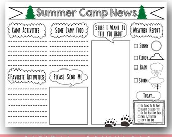 PRINTABLE Camp Stationary / Kids Summer Camp / Printable Summer Camp Stationary /Fill in Camp Letter Printable / Instant Download