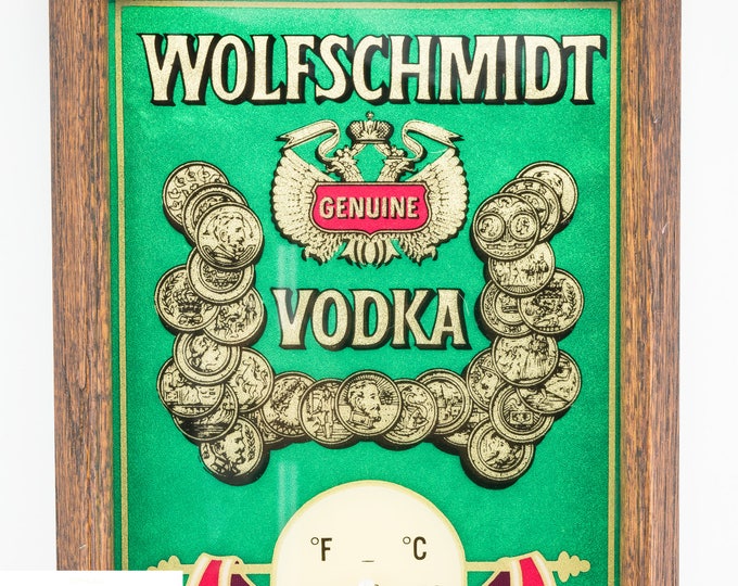 Framed Thermometer | Wolfschmidt Vodka Advertising | Vintage Bar Decor