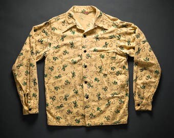 1940s 1950s Western Novelty Print Flannel Shirt Small