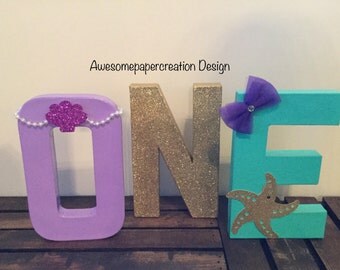 Mermaid paper mache letters,8 inches, mermaid photo props,mermaid party decorations,paper mache letters,first birthday photo props