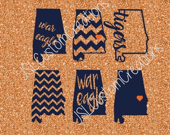 Auburn SVG, eps, DXF, png Cut Files for Silhouette, Cricut, Vectors, Digital Download, War Eagle, Tigers, Football, College, State Shapes, 6