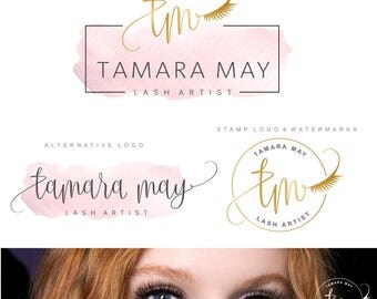 Lashes logo, Eyelash logo, Cosmetics logo, Premade Branding Kit, Blog logo, Watermark, Gold logo, Logo Design, Stamp, Logo package, 90