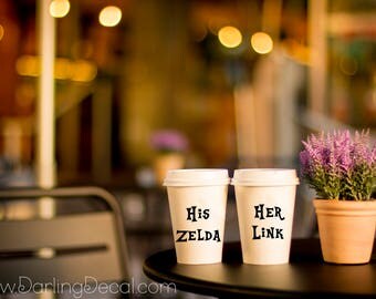 His Zelda Her Link Adhesive Decals Couples Mug Wine Tumbler Partners Wedding Gift Present Decal Marriage Valentines Day Love Married Custom