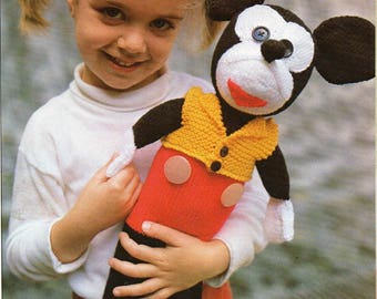 Doll Soft Toy Mickey Mouse Knitting Pattern Instant Download PDF 16 ins 41 cms Double Knitting 8 Ply Worsted Weight