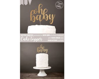 oh baby cake topper, baby shower cake topper, neutral baby shower, Glitter party decorations, cursive topper