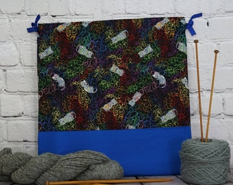 Cats and Yarn bag, Knitting Bag, Crochet Bag, Yarn Bag, Project Bag, Sock knitting bag, Drawstring Bag