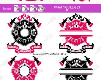 FIREFIGHTER SVG FIREMAN svg Fire Department monogram svg Label clipart svg frame svg files for cricut ai dxf Silhouette clipart 262