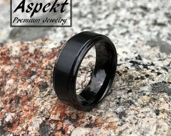Men's Tungsten Wedding Band Black Ring 8MM Comfort Fit Brushed Finish