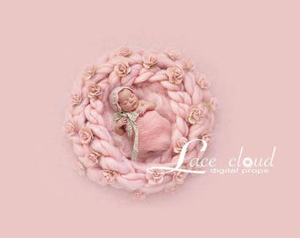 Newborn Digital Background. Newborn backdrop. Digital backdrop for girl vintage retro romantic pink flowers wreath/ 104