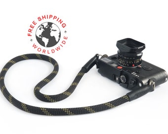 Rope camera strap ((XL) Black & khaki strips)