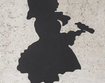 Girl with bird, wood wall hanging