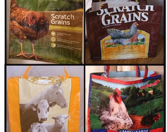 Feed Sack Market Tote, Recycled Feed Bag Tote, Market Bag, Reusable Shopping Tote, Up-cycled Feed Bag, Chicken Feed Market Bag