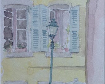 Apt Vaucluse watercolor painting aquarelle wasserfarbe acuarela aquarel Provence façades facades gevels fenetres windows original originale
