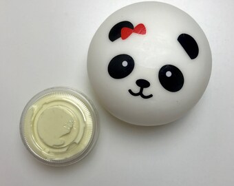 Banana pudding slime + free JUMBO SLOWRISING panda bun squishy