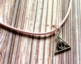 Deathly hallows necklace, cord Harry Potter necklace, Harry Potter cord necklace, Harry Potter pendant, deathly hallows charm necklace,