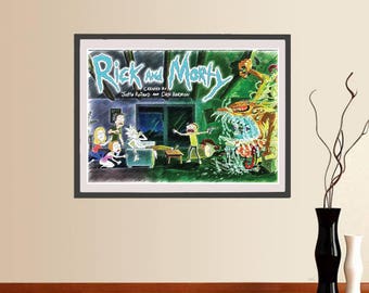 Rick and Morty poster, Printable instant download, TV serie pencil Illustration, Rick and Morty canvas print, wall cool gift, movie prints