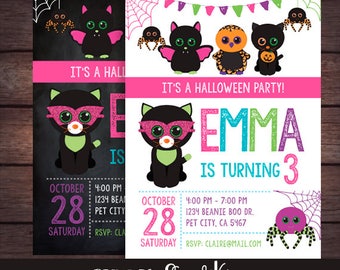 Beanie Boo Halloween Birthday Invitation, Beanie Boo Halloween Party, Printable Invitation, DIGITAL Invite