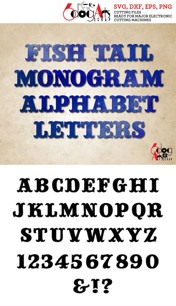 Download Fish Tail Alphabet Letters SVG DXF Vector Cut Files Monogram