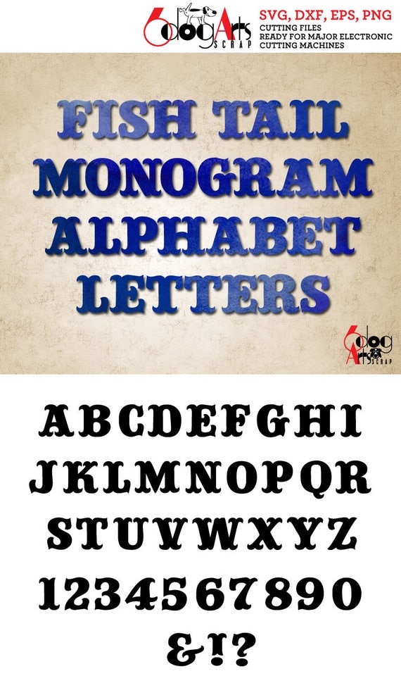 Fish Tail Alphabet Letters SVG DXF Vector Cut Files Monogram