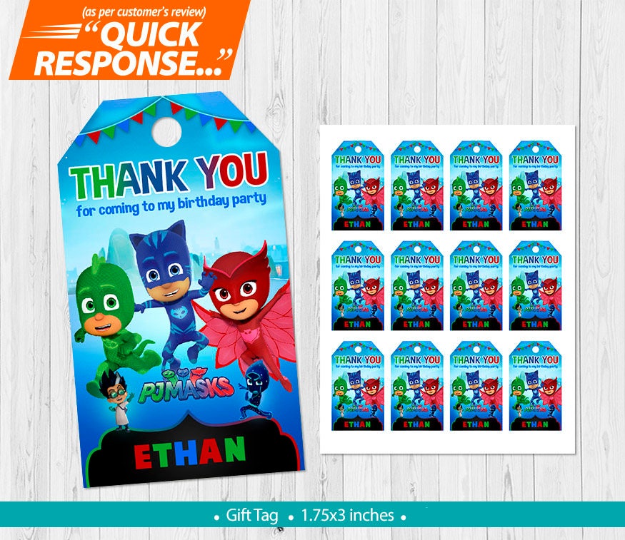 PJ Masks Thank You Tag PRINTABLE Pj Masks Favor Tag Gift Pj