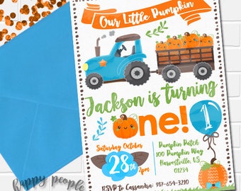 Our Little Pumpkin Invitation Pumpkin Birthday Invitation Boys First Birthday Invitation Fall Birthday Invitation Blue Pumpkin Invite Boy