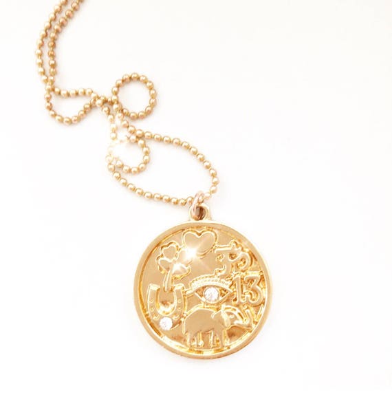 Good Luck Gold Coin Necklace Gold Medallion Necklace 6410